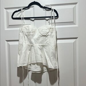 NWT Women’s Zara flared white bustier top with super long shoulder ties. Size M